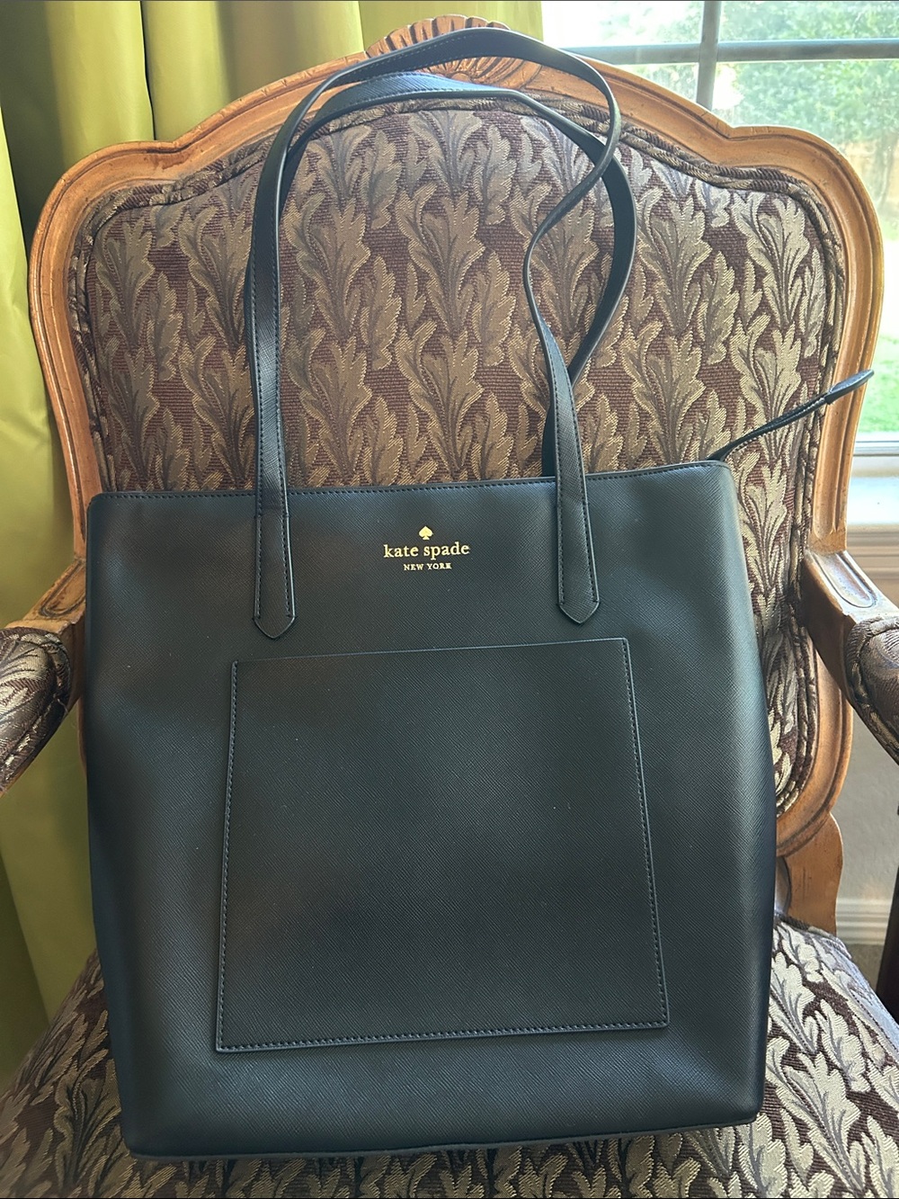 kate spade Black Leather Tote with Front Pocket